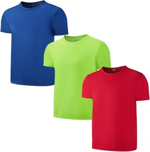 3-Pack Kids/Boys/Youth Mesh Athletic Quick Dry Shirts Youth Activewear Moisture Wicking Short Sleeve T-ShirtsAge 4-15Years