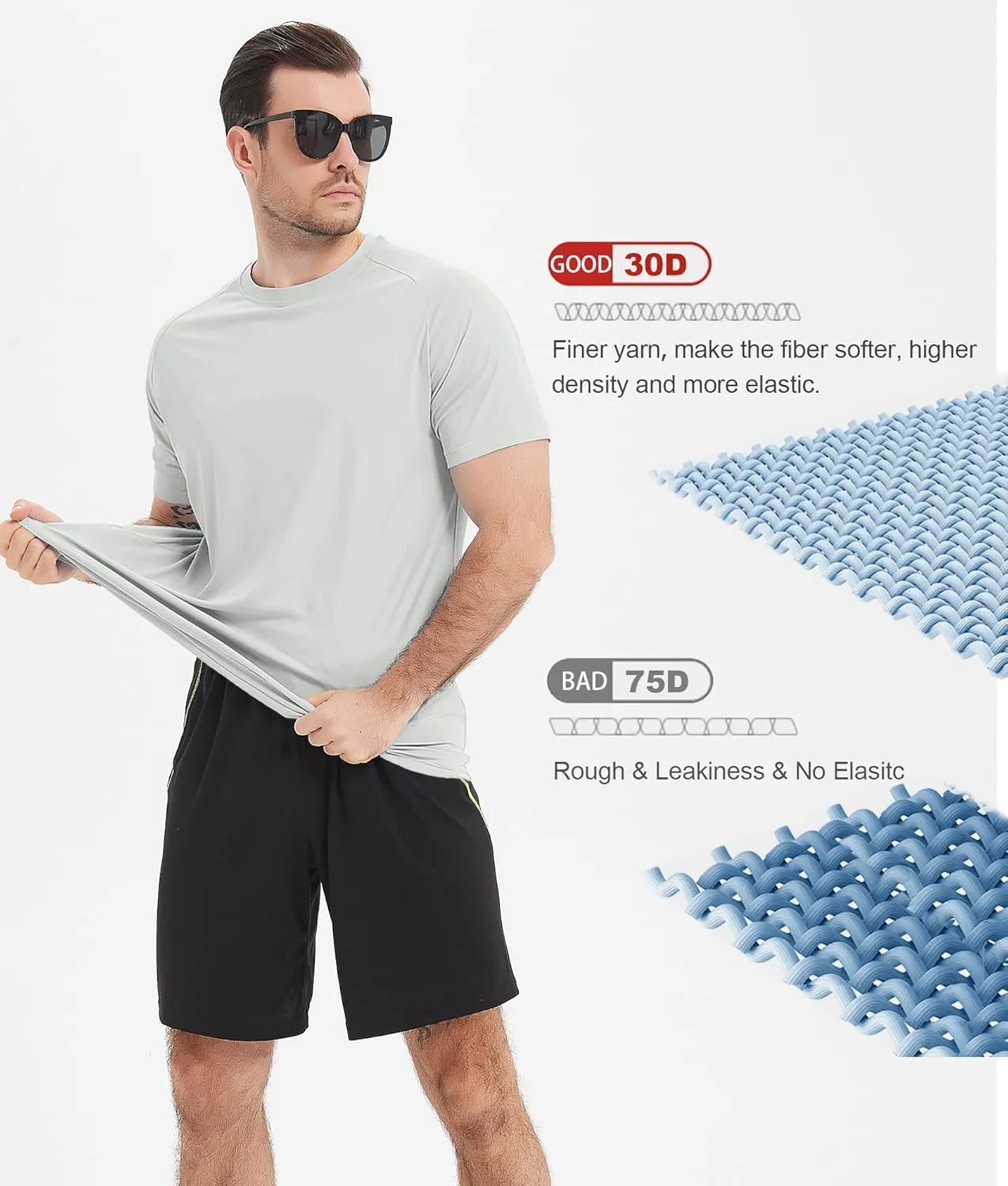 4 Pack Men's UPF 50  Rash Guard Long and Short Sleeves Swim Shirts,Dry Fit Surf Fishing UV Sun Protection Shirts