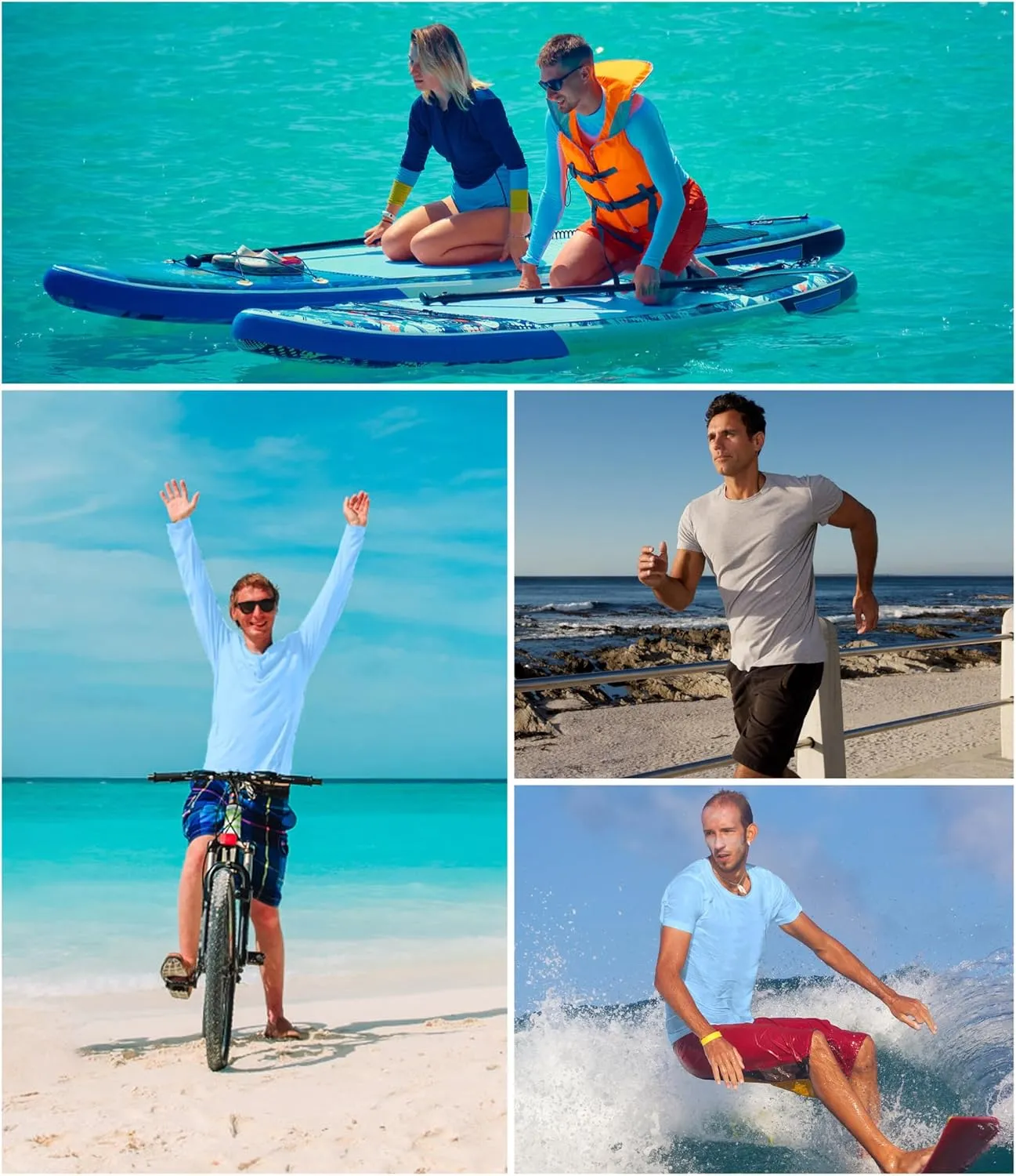 4 Pack Men's UPF 50  Rash Guard Long and Short Sleeves Swim Shirts,Dry Fit Surf Fishing UV Sun Protection Shirts