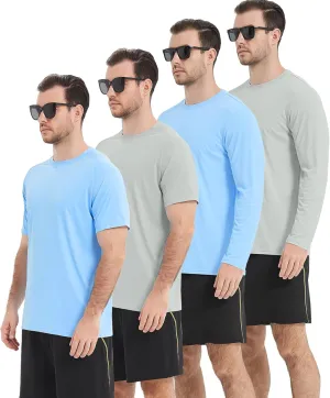 4 Pack Men's UPF 50  Rash Guard Long and Short Sleeves Swim Shirts,Dry Fit Surf Fishing UV Sun Protection Shirts
