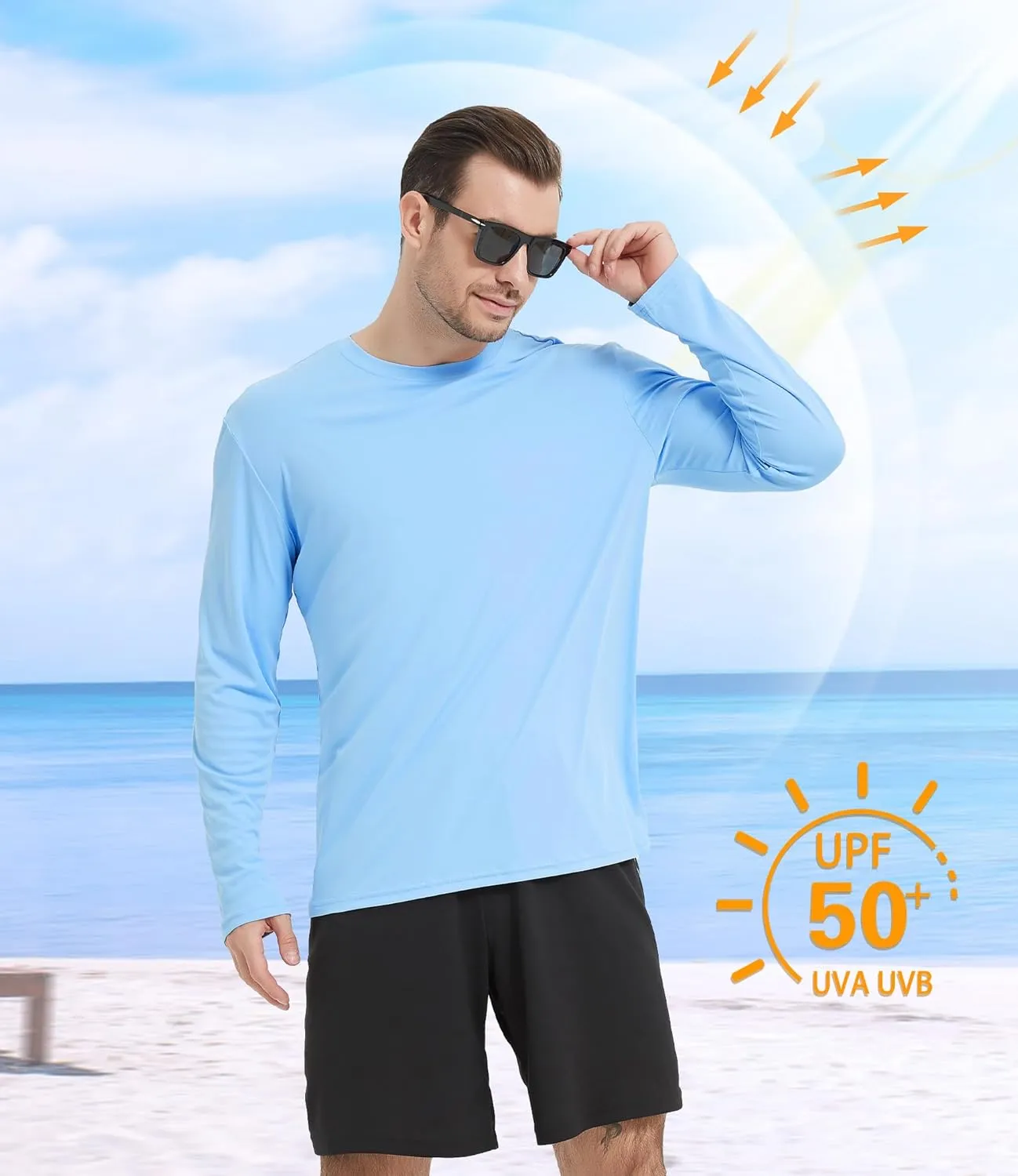 4 Pack Men's UPF 50  Rash Guard Long and Short Sleeves Swim Shirts,Dry Fit Surf Fishing UV Sun Protection Shirts