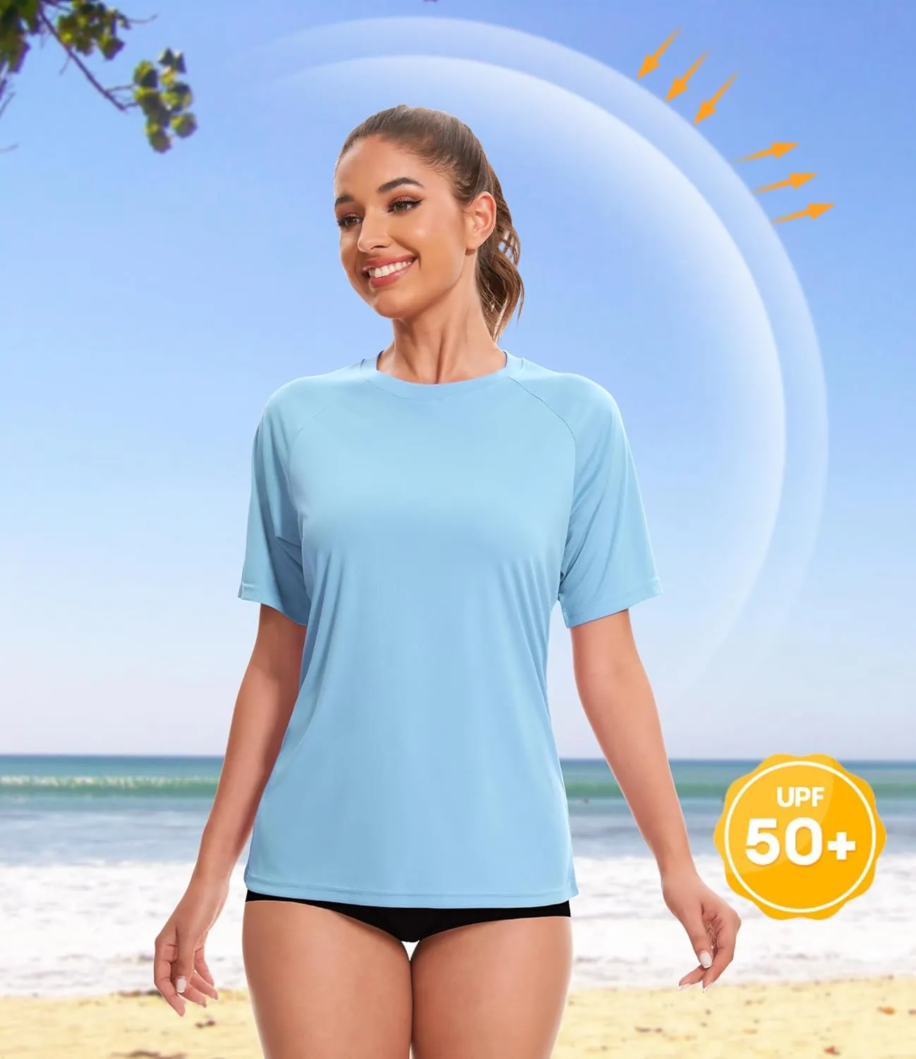 4 Pack Women's UPF 50  Rash Guard Short Sleeves Swim Shirts,Lightweight Surf Fishing SPF UV Sun Protection Shirts