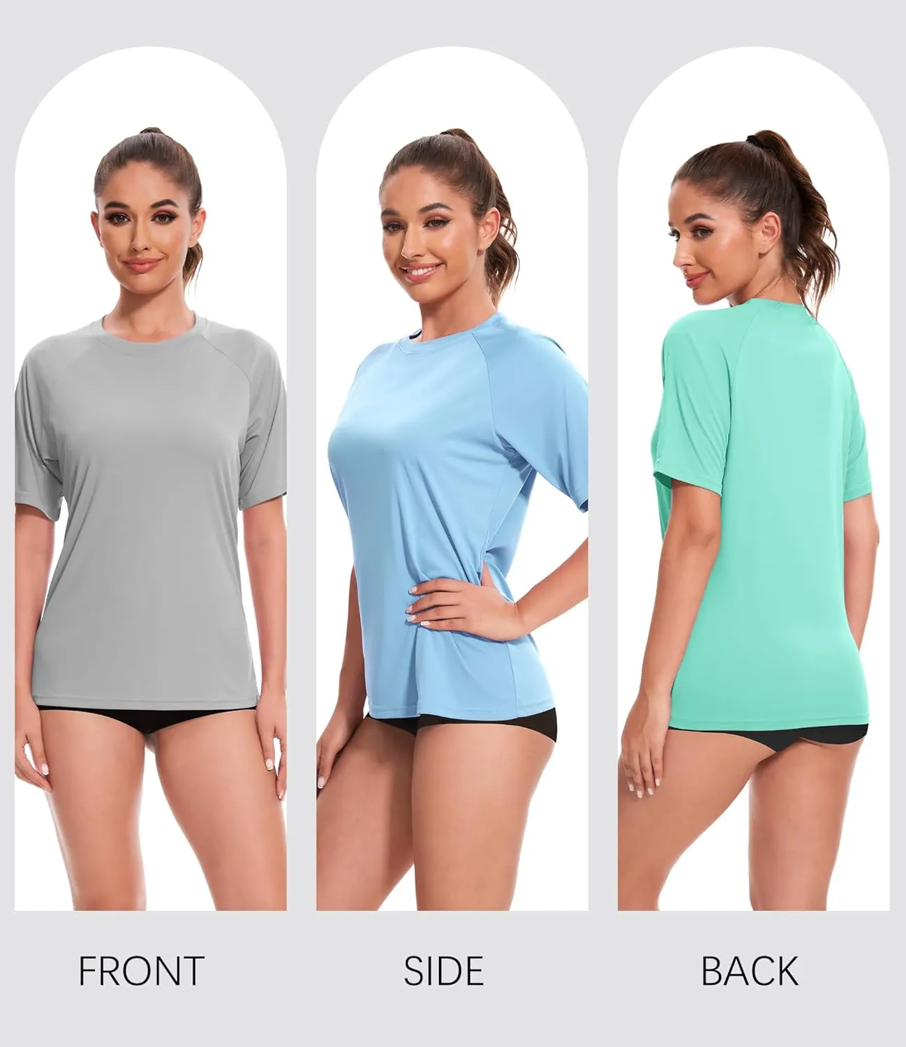 4 Pack Women's UPF 50  Rash Guard Short Sleeves Swim Shirts,Lightweight Surf Fishing SPF UV Sun Protection Shirts