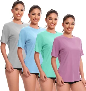 4 Pack Women's UPF 50  Rash Guard Short Sleeves Swim Shirts,Lightweight Surf Fishing SPF UV Sun Protection Shirts