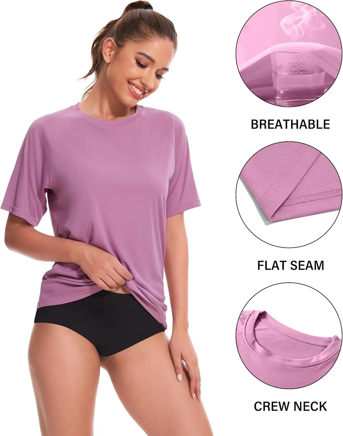 4 Pack Women's UPF 50  Rash Guard Short Sleeves Swim Shirts,Lightweight Surf Fishing SPF UV Sun Protection Shirts