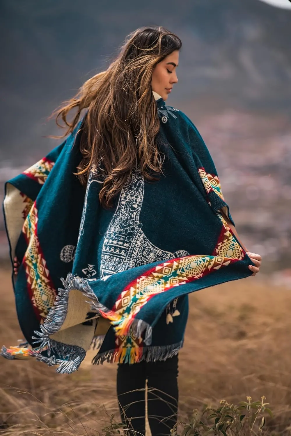 Adult Ponchos with Hood - Alpaca Wool Poncho Men - Mexican Ponchos for Men - Sand Cloud Poncho - Handcrafted and Artisanal