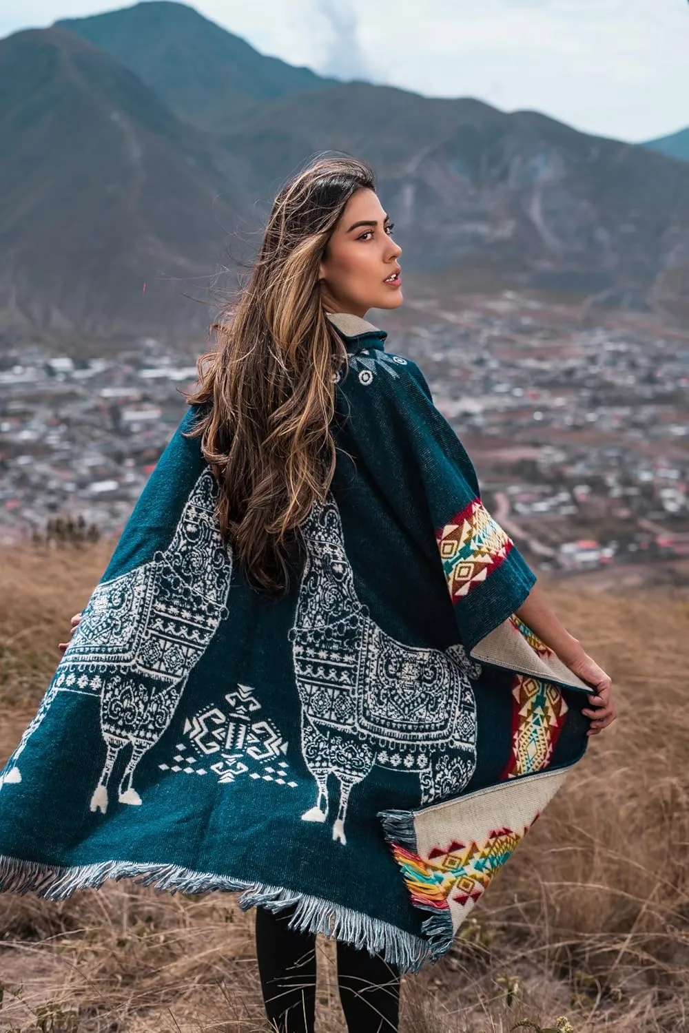 Adult Ponchos with Hood - Alpaca Wool Poncho Men - Mexican Ponchos for Men - Sand Cloud Poncho - Handcrafted and Artisanal