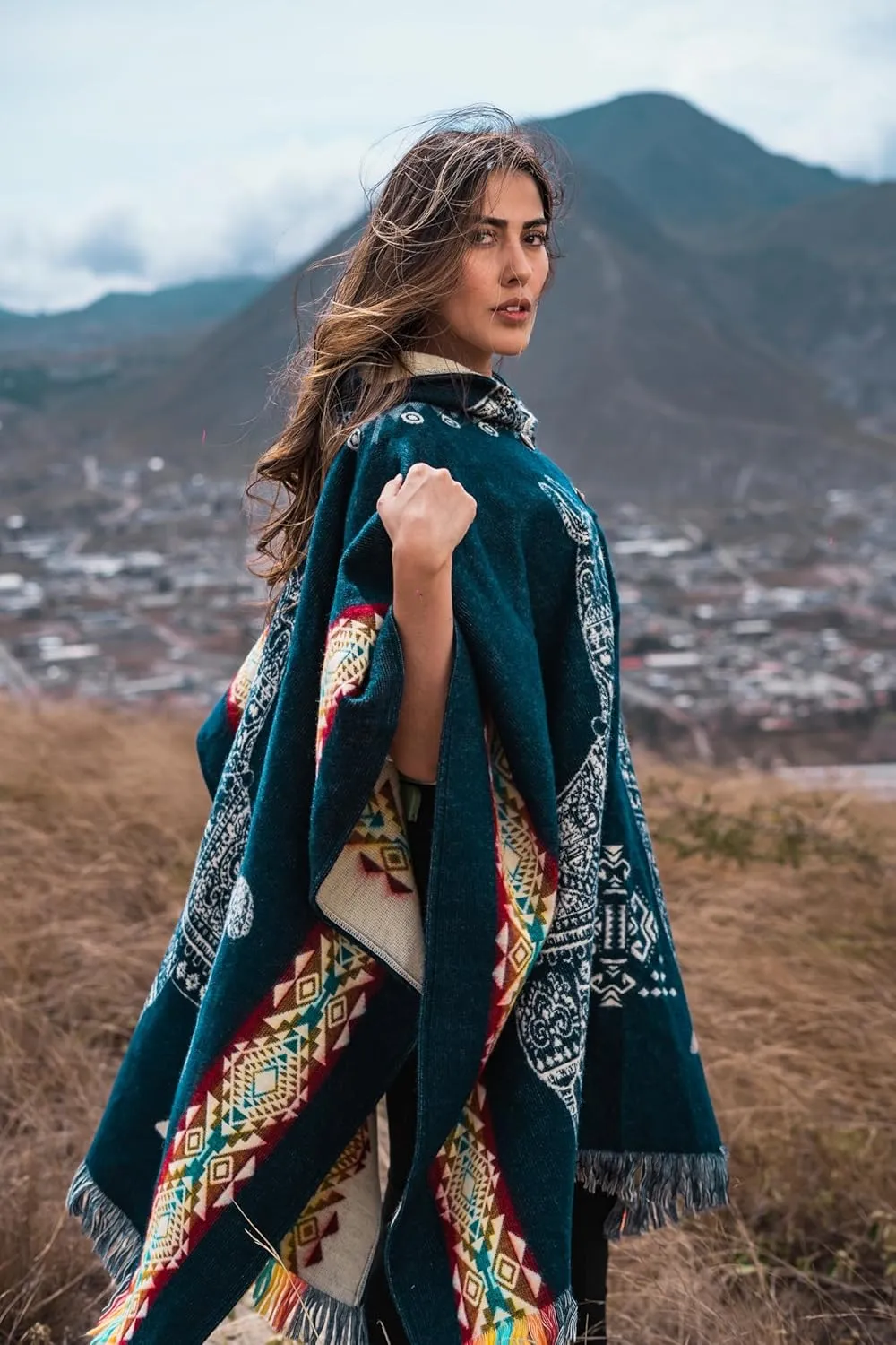 Adult Ponchos with Hood - Alpaca Wool Poncho Men - Mexican Ponchos for Men - Sand Cloud Poncho - Handcrafted and Artisanal