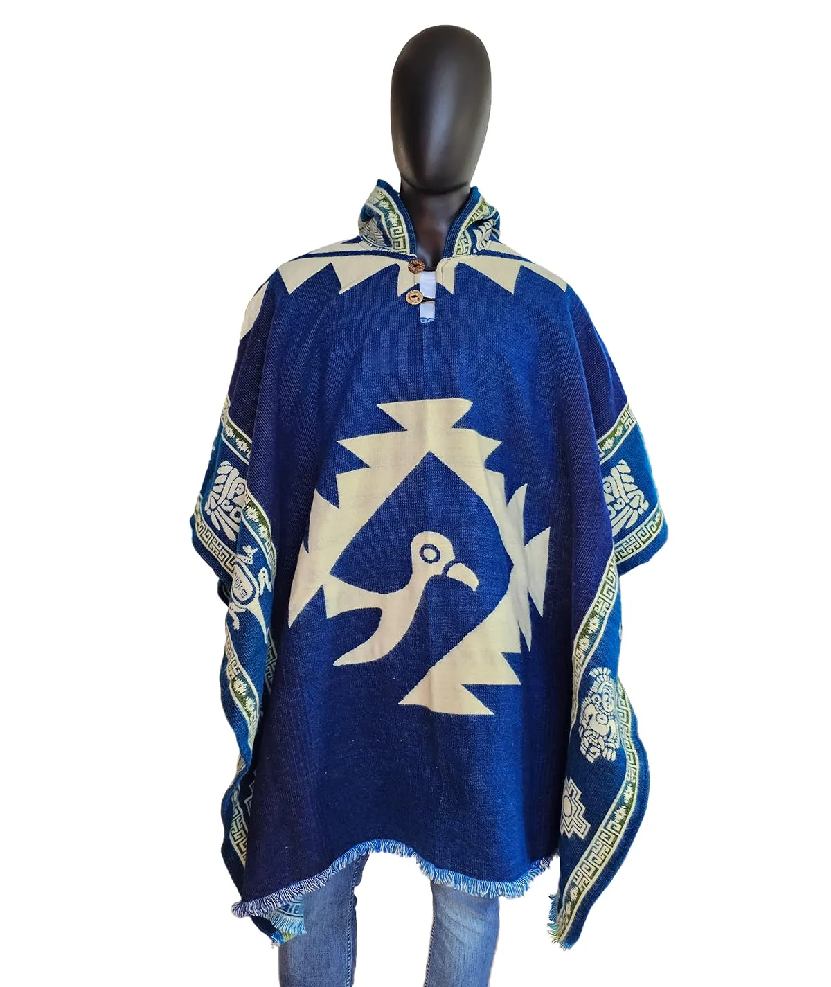 Alpaca Poncho Men Ponchos Adult Fair Trade Ponchos Interactive Garment Artisan Crafted men's poncho, Surf & Womens Poncho Cloak Mens Wool Hoodie (Royal Blue Mythical)