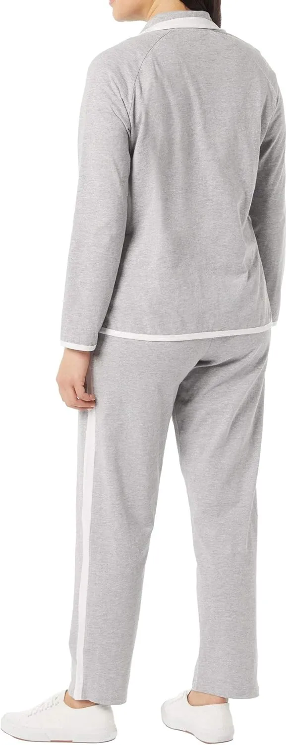 AmeriMark Women Striped Sweatsuit Set  Soft 2-Piece Tracksuit Zip-up Jacket Elastic Waist Pants  Relaxed Athletic Outfit