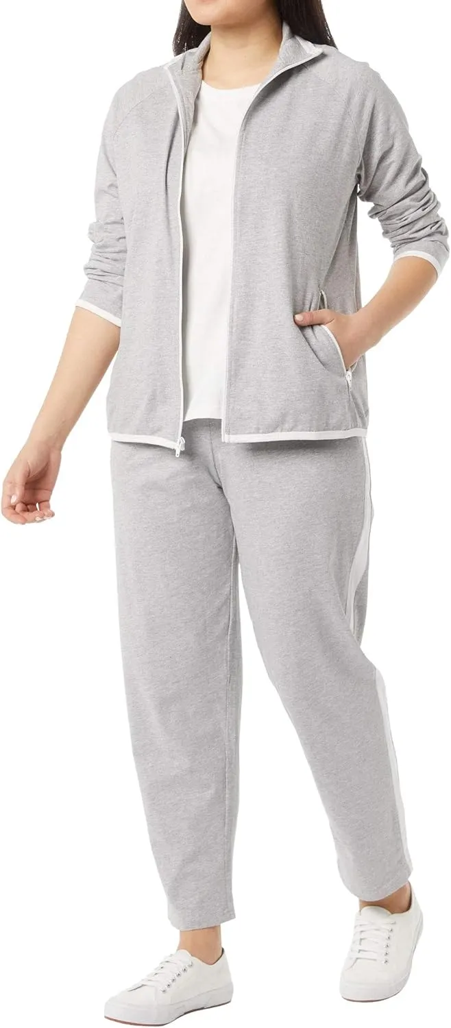 AmeriMark Women Striped Sweatsuit Set  Soft 2-Piece Tracksuit Zip-up Jacket Elastic Waist Pants  Relaxed Athletic Outfit