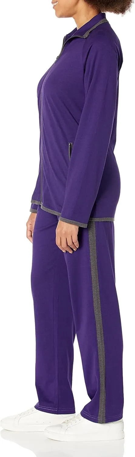 AmeriMark Women Striped Sweatsuit Set  Soft 2-Piece Tracksuit Zip-up Jacket Elastic Waist Pants  Relaxed Athletic Outfit