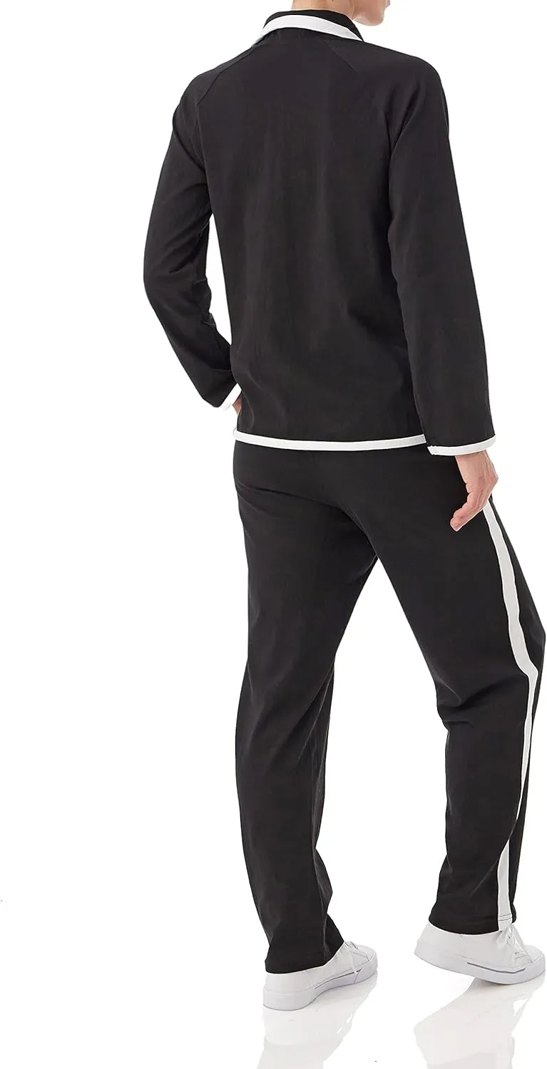 AmeriMark Women Striped Sweatsuit Set  Soft 2-Piece Tracksuit Zip-up Jacket Elastic Waist Pants  Relaxed Athletic Outfit