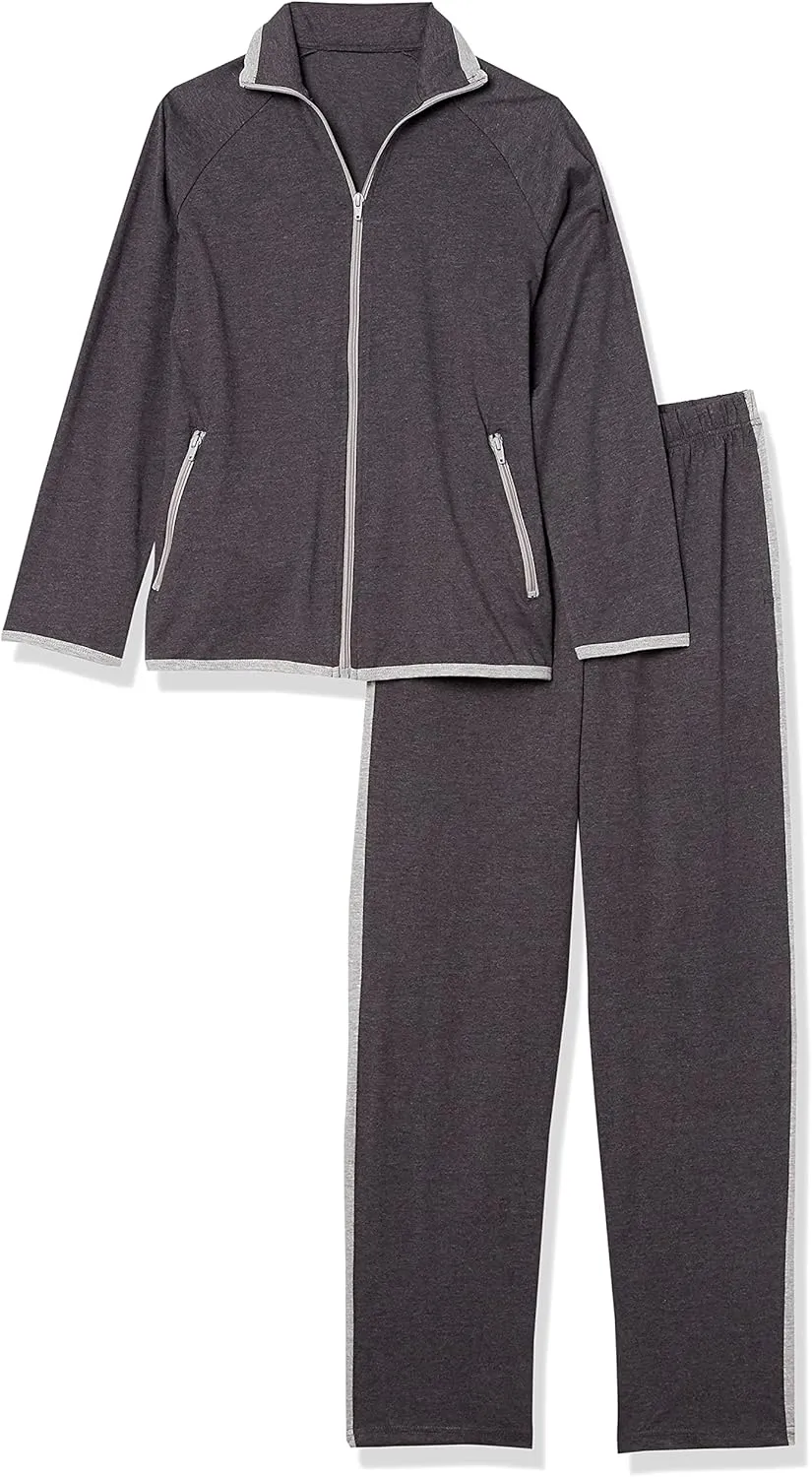 AmeriMark Women Striped Sweatsuit Set  Soft 2-Piece Tracksuit Zip-up Jacket Elastic Waist Pants  Relaxed Athletic Outfit