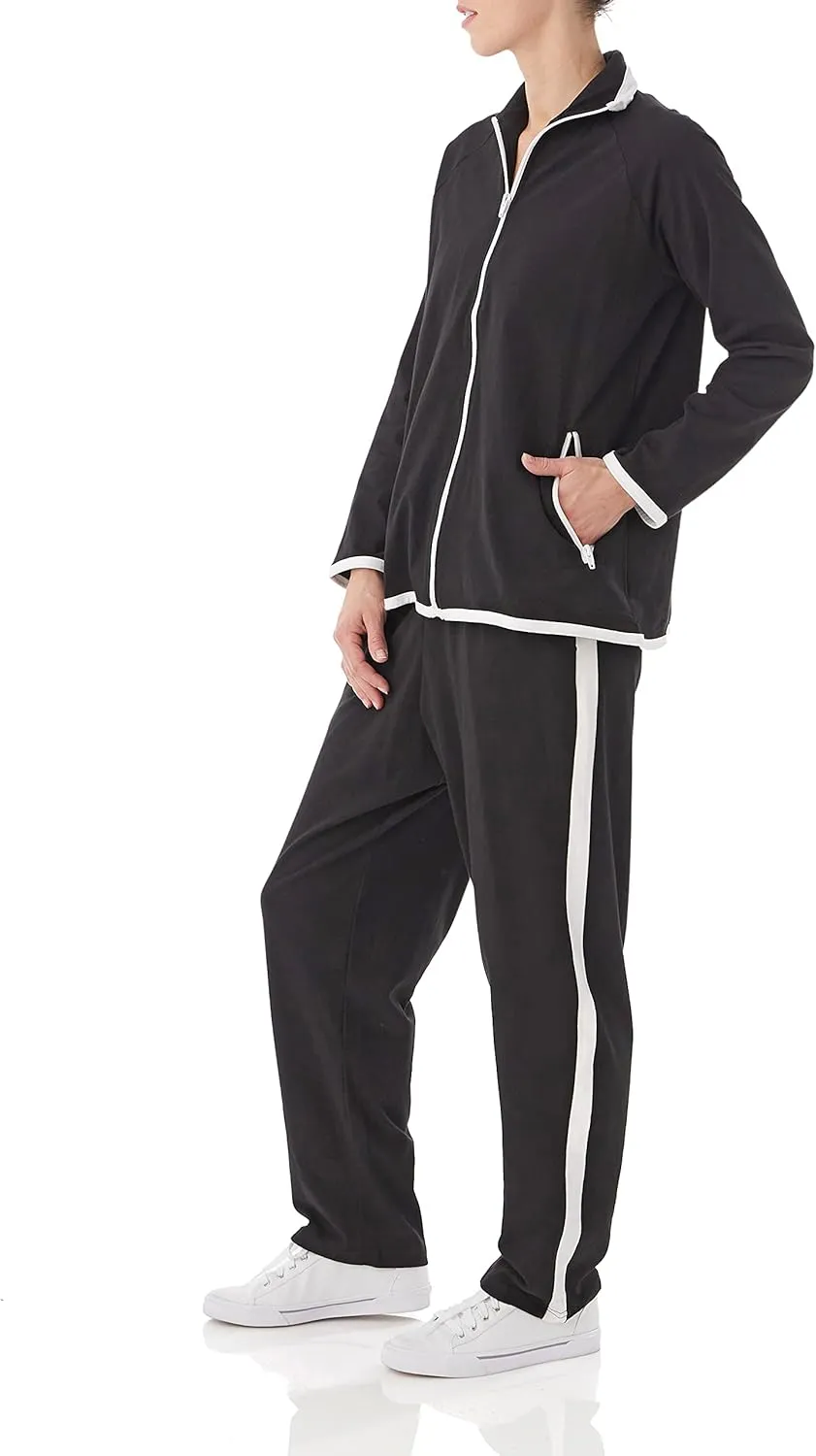 AmeriMark Women Striped Sweatsuit Set  Soft 2-Piece Tracksuit Zip-up Jacket Elastic Waist Pants  Relaxed Athletic Outfit