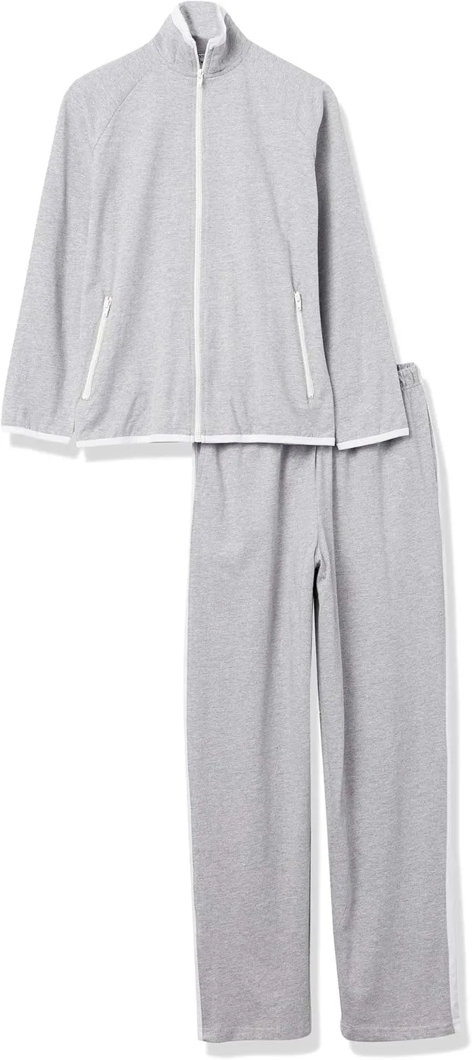 AmeriMark Women Striped Sweatsuit Set  Soft 2-Piece Tracksuit Zip-up Jacket Elastic Waist Pants  Relaxed Athletic Outfit