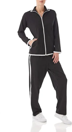 AmeriMark Women Striped Sweatsuit Set  Soft 2-Piece Tracksuit Zip-up Jacket Elastic Waist Pants  Relaxed Athletic Outfit