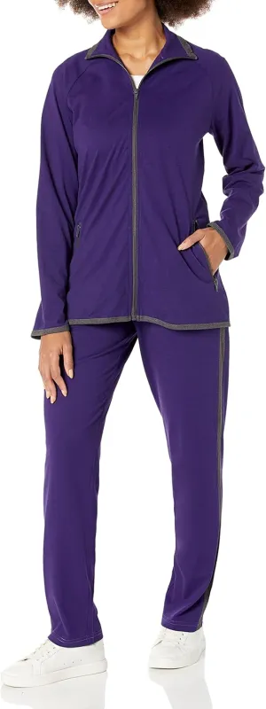 AmeriMark Women Striped Sweatsuit Set  Soft 2-Piece Tracksuit Zip-up Jacket Elastic Waist Pants  Relaxed Athletic Outfit