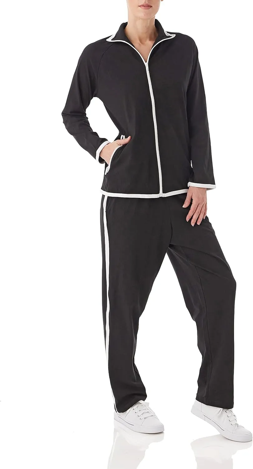 AmeriMark Women Striped Sweatsuit Set  Soft 2-Piece Tracksuit Zip-up Jacket Elastic Waist Pants  Relaxed Athletic Outfit