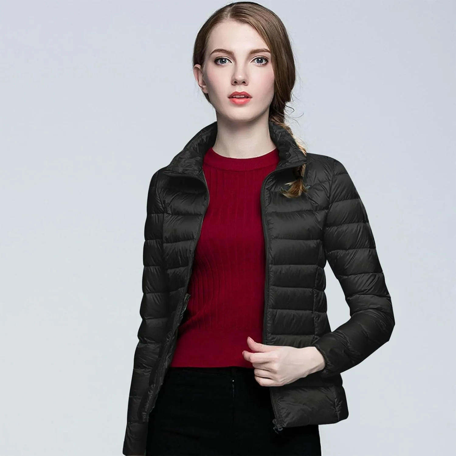 Aniywn Light Jackets for Women Warm No Hood Down Jacket Packable Short Fall Jacket Zip Cardigan Winter Coats with Pockets