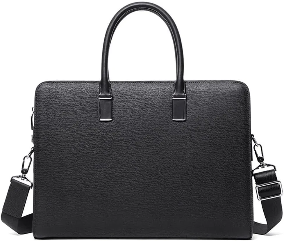 Anti-Theft Slim Leather Satchel for Men Minimalist Design Laptop Shoulder Bag Business Commute Tablet Briefcase