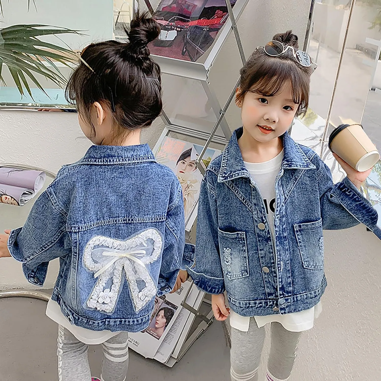 ASHER FASHION Girls Denim Jacket with 3D Flower Design
