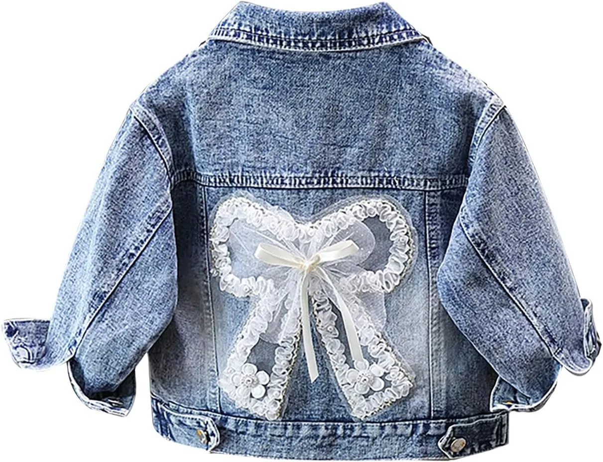 ASHER FASHION Girls Denim Jacket with 3D Flower Design