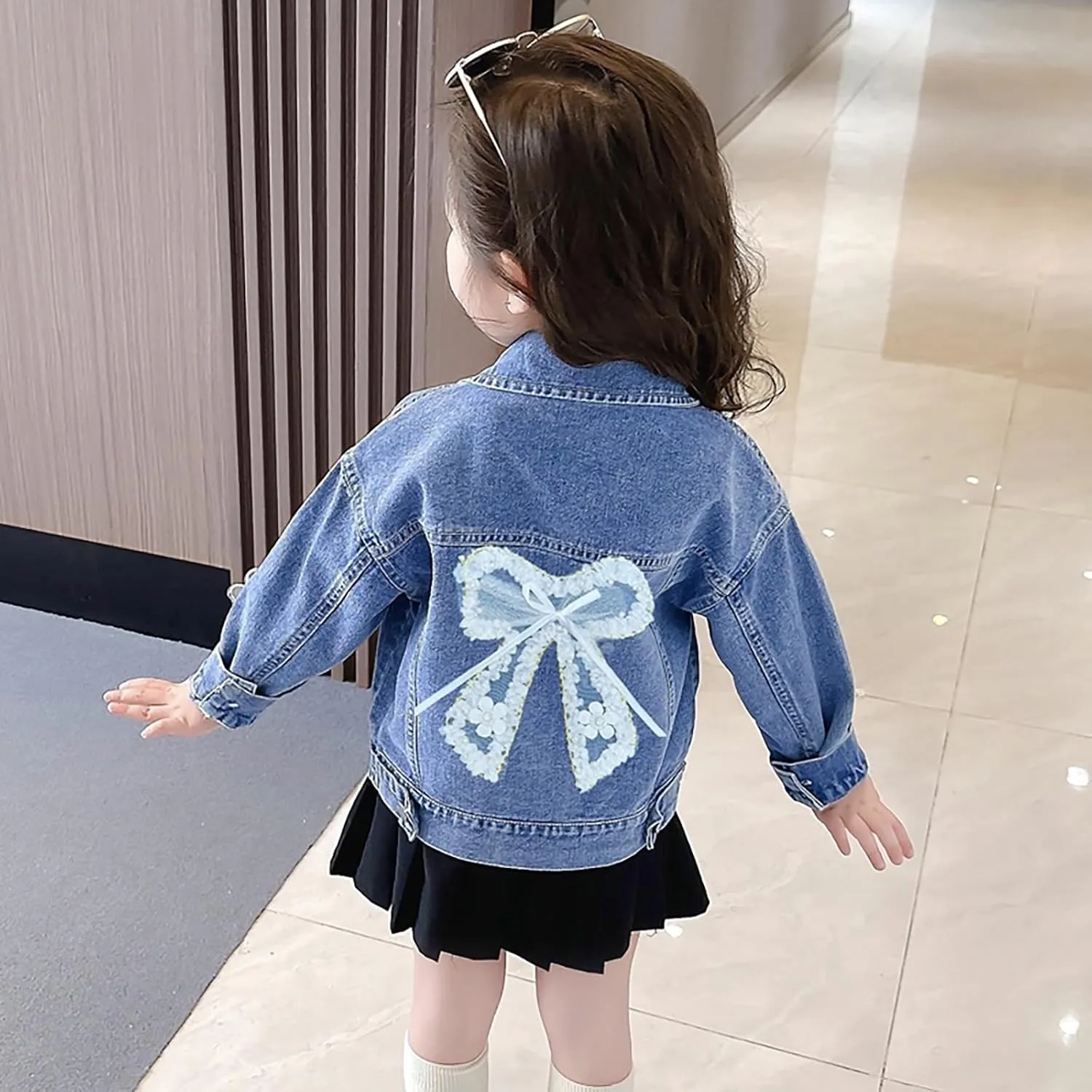 ASHER FASHION Girls Denim Jacket with 3D Flower Design