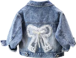 ASHER FASHION Girls Denim Jacket with 3D Flower Design