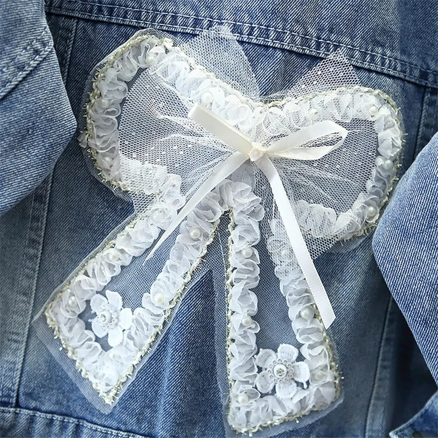 ASHER FASHION Girls Denim Jacket with 3D Flower Design
