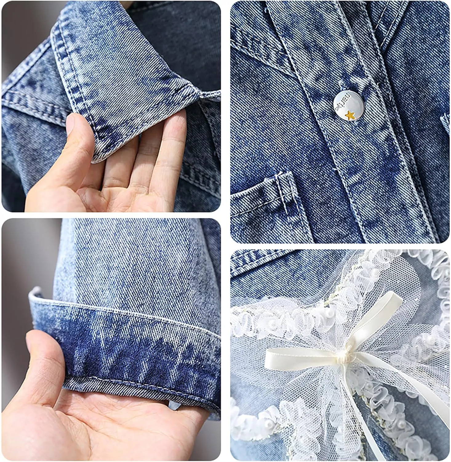 ASHER FASHION Girls Denim Jacket with 3D Flower Design