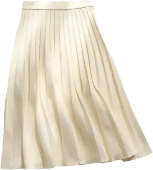 Autumn Winter Knitted Black Midi Long Pleated Skirt Women Warm Blue Mid-Length High Waist Female