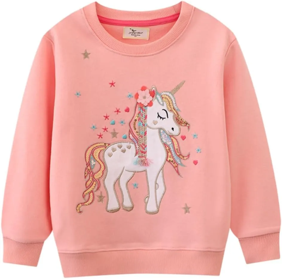 Baby Girls Crewneck Unicorn Sweatshirt Toddler Fleece Long Sleeve Pullover Sweater Kids Fall Winter Warm Shirts Clothes 6t