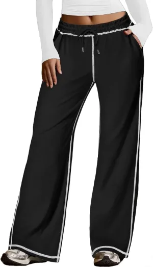 Baggy Sweatpants for Women Soft Lightweight Straight Leg Lounge Pants Stitching Wide Leg Sweatpants Women Casual