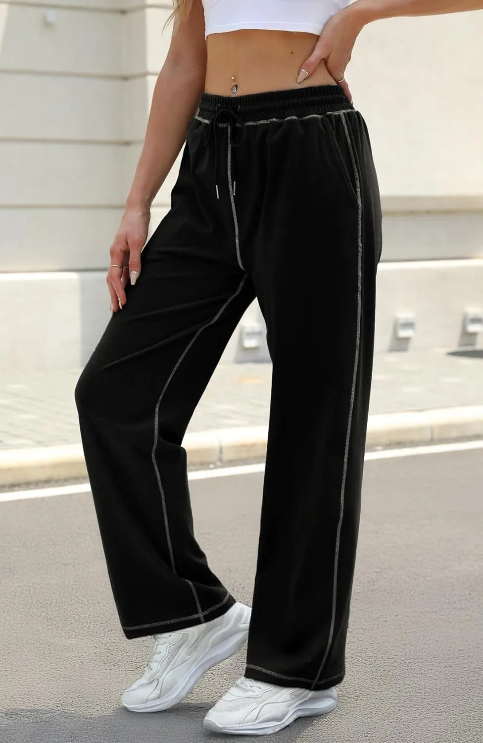 Baggy Sweatpants for Women Soft Lightweight Straight Leg Lounge Pants Stitching Wide Leg Sweatpants Women Casual