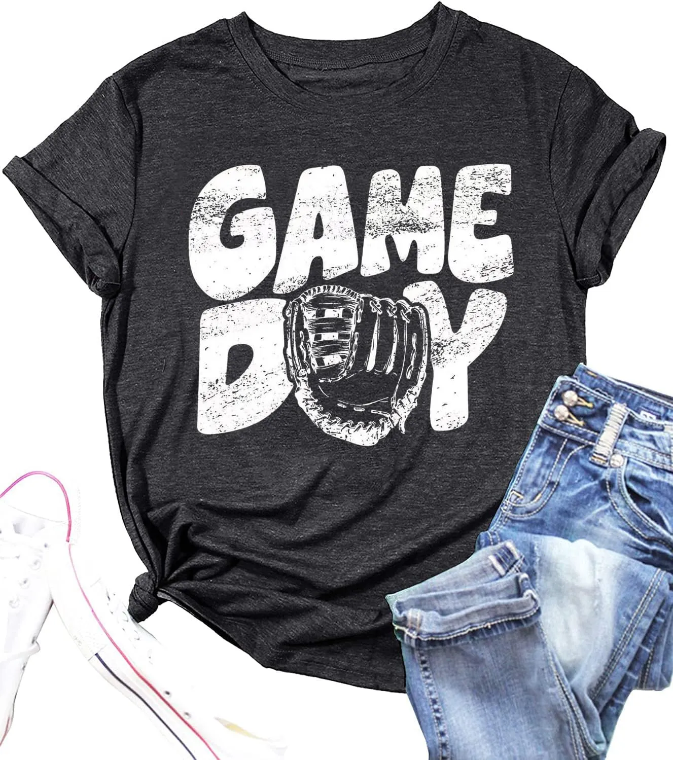 Baseball Game Day Tshirt Women Funny Letter Print Baseball Mom Shirt Vintage Graphic Tee Casual Short Sleeve Tops