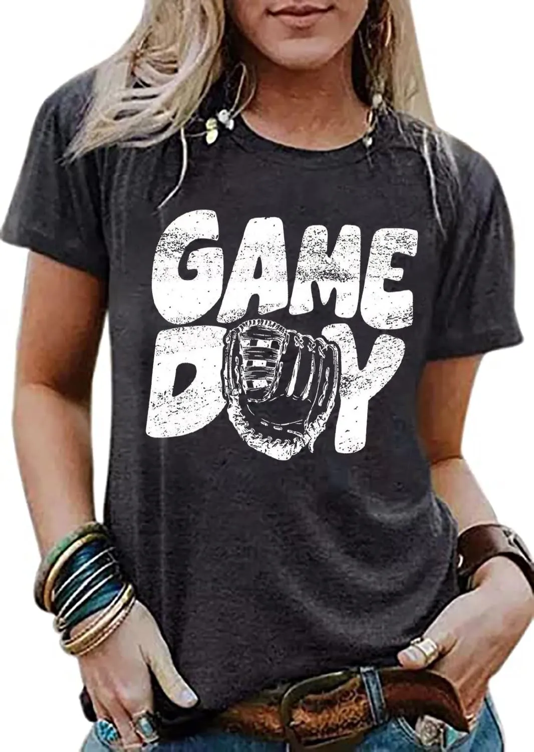 Baseball Game Day Tshirt Women Funny Letter Print Baseball Mom Shirt Vintage Graphic Tee Casual Short Sleeve Tops