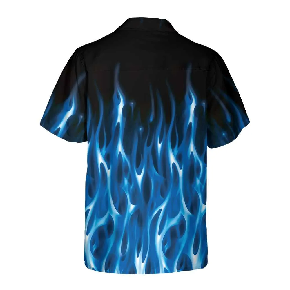 Blue Flame Hawaiian Shirt, Short Sleeve Flame Shirt For Men, Flame Print Shirt