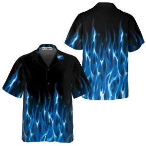 Blue Flame Hawaiian Shirt, Short Sleeve Flame Shirt For Men, Flame Print Shirt