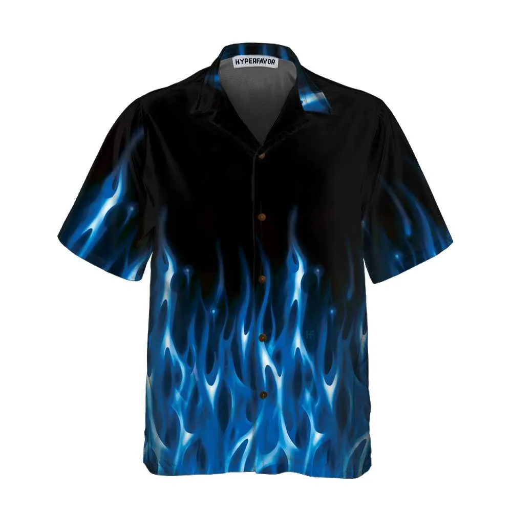 Blue Flame Hawaiian Shirt, Short Sleeve Flame Shirt For Men, Flame Print Shirt
