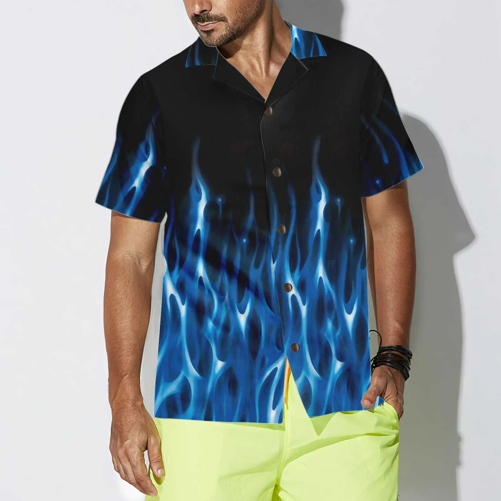 Blue Flame Hawaiian Shirt, Short Sleeve Flame Shirt For Men, Flame Print Shirt