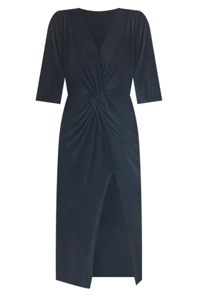 Can't Be Outdone Black Twist Detail Midi Dress FINAL SALE