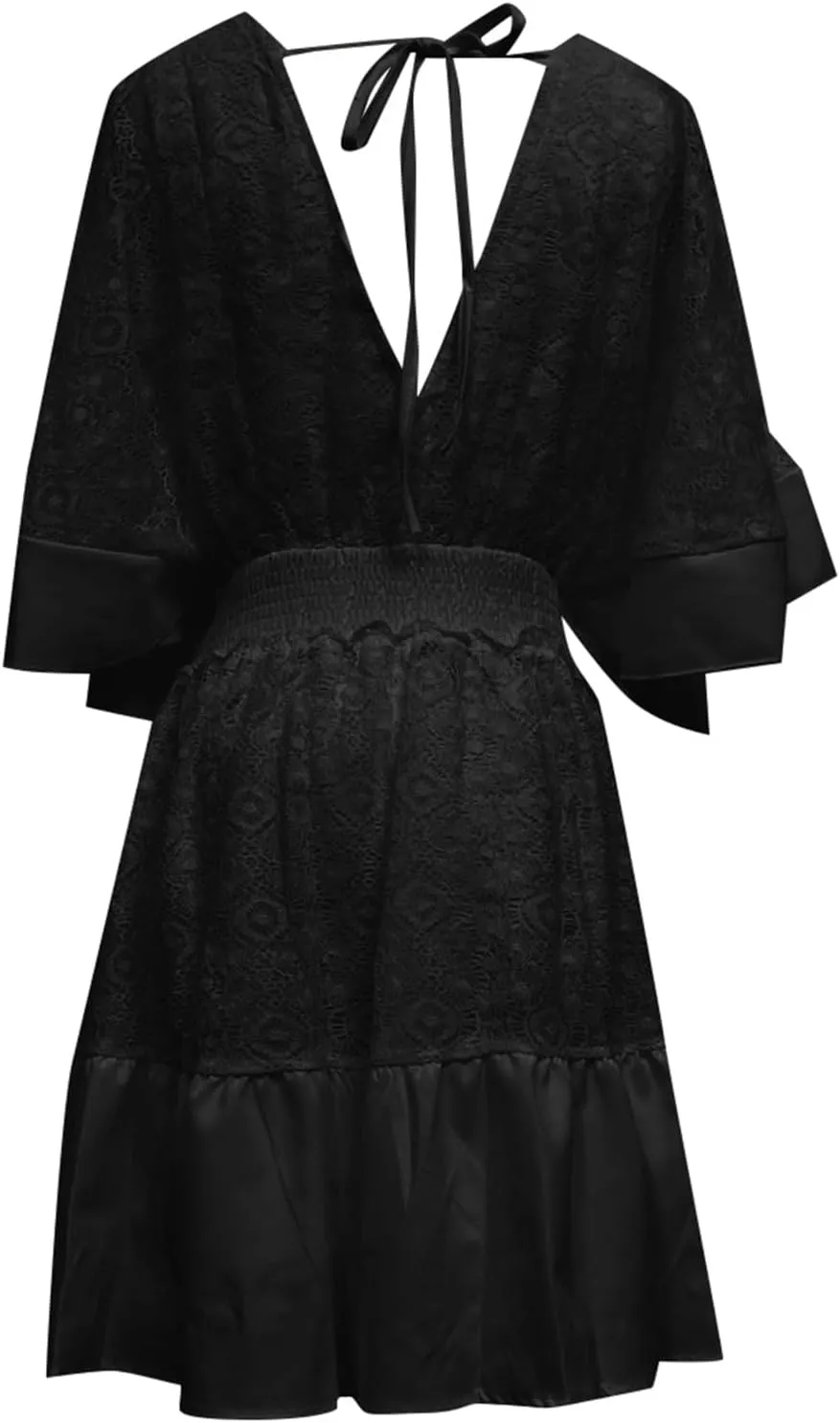 Casual Dresses for Women,2025 Summer V Neck Short Dress Mesh Flutter Sleeve Elastic Waist Mini Dress Boho Sundress