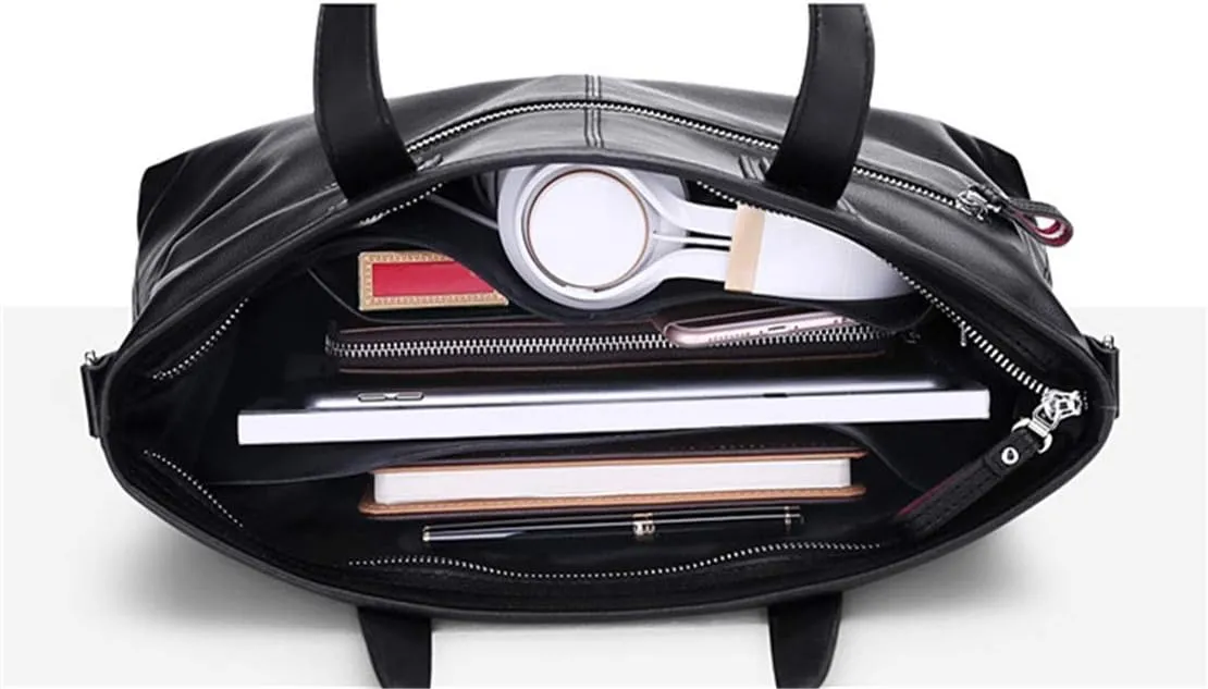 CcacHe Classic Vintage Messenger Handbag, Portable Business Briefcase 14" Laptop Handbag Shoulder Messenger Crossbody Satchel Casual Bag Organizer Black Business Briefcase Laptop Shoulder Crossbody Ba