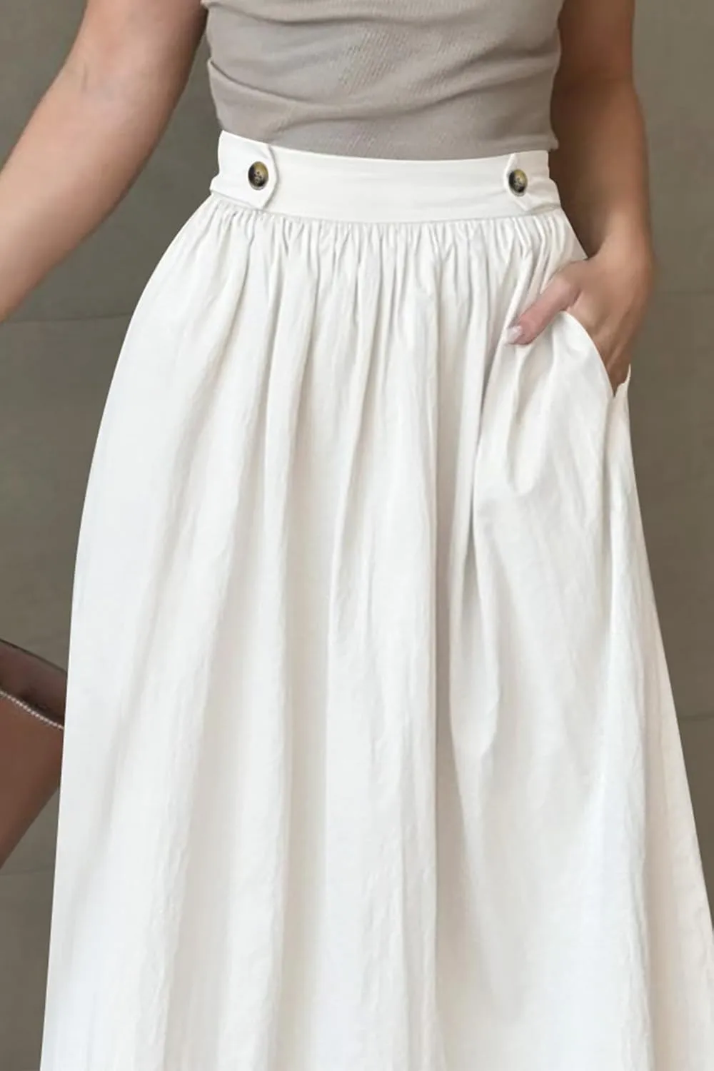 CFLONGE Women's 2025 Bohemian Long Skirts Flowy High Waist A Line Maxi Skirts for Women Summer Pleated Midi Skirt with Pocket