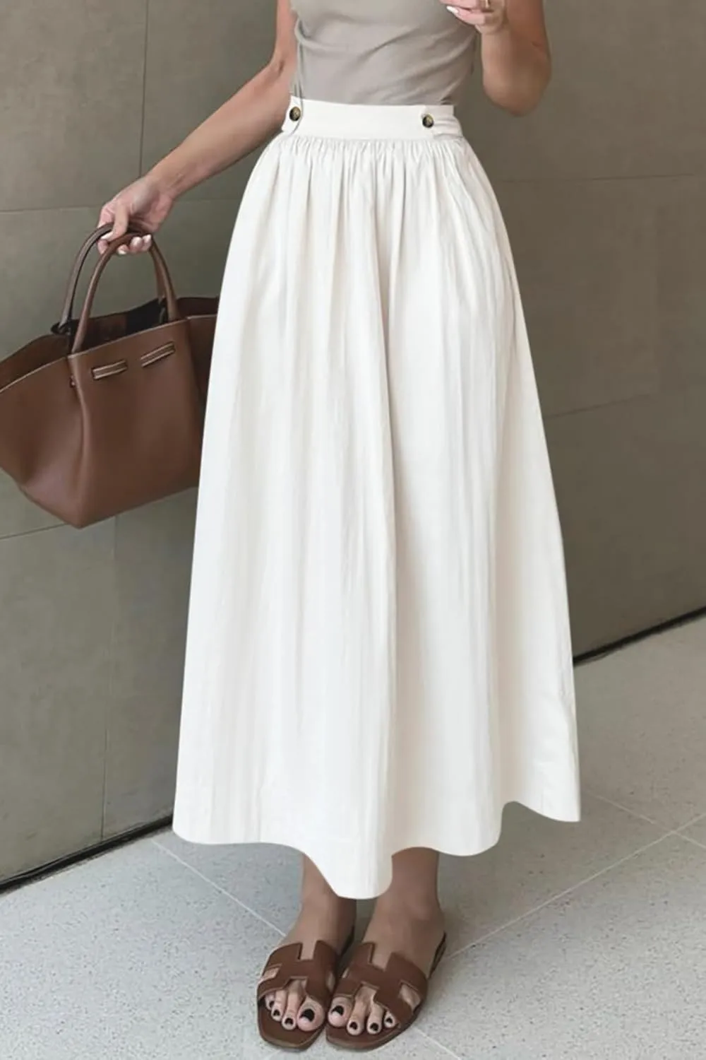 CFLONGE Women's 2025 Bohemian Long Skirts Flowy High Waist A Line Maxi Skirts for Women Summer Pleated Midi Skirt with Pocket