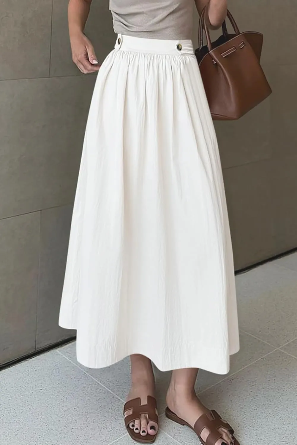 CFLONGE Women's 2025 Bohemian Long Skirts Flowy High Waist A Line Maxi Skirts for Women Summer Pleated Midi Skirt with Pocket