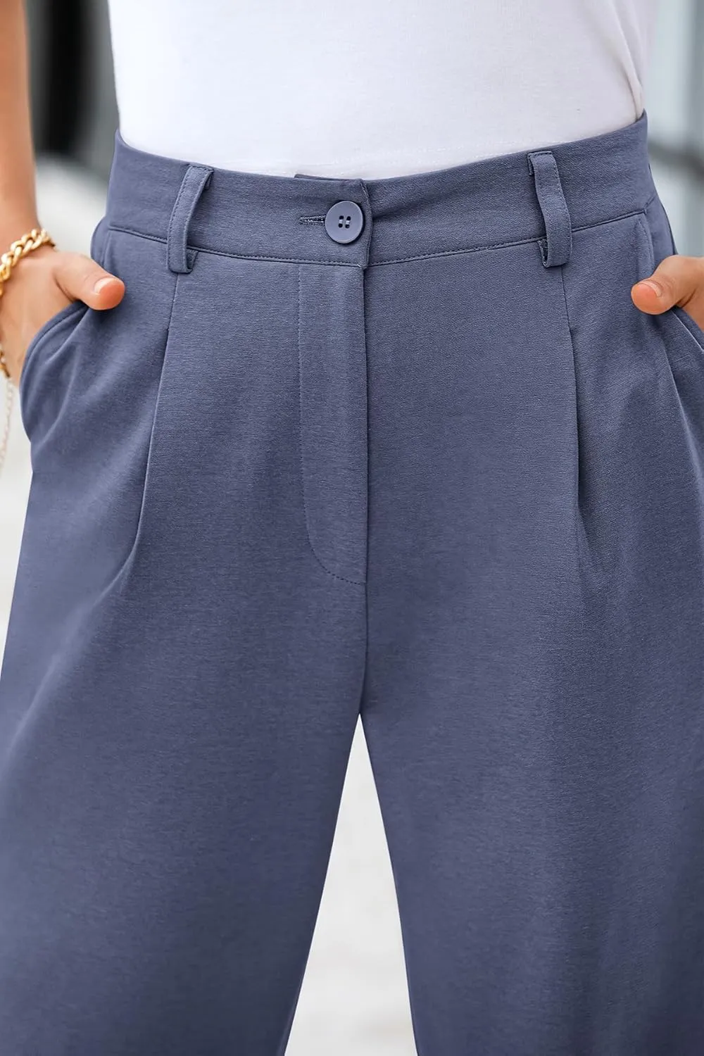 CFLONGE Women's Summer High Waisted Pants for Women 2025 Casual Ankle Length Pant for Work Office Trouser Slacks with Pockets