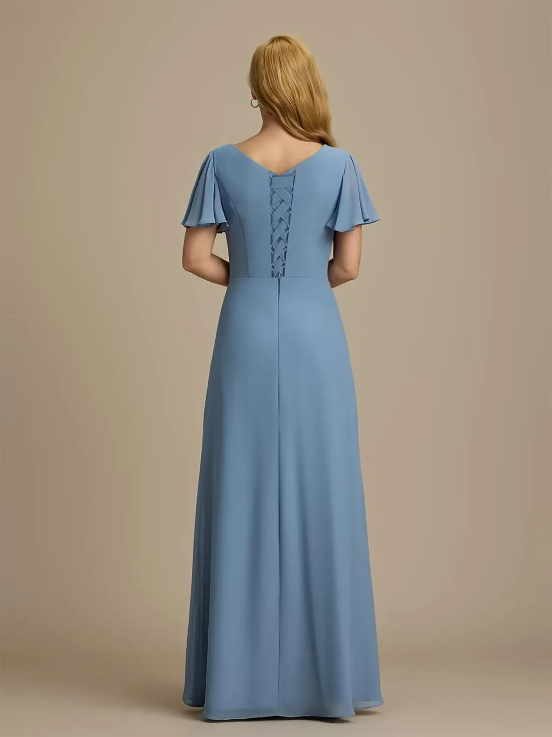 Chiffon Beaded Mother of The Bride Dresses for Wedding Long Ruffle Formal Evening Party Gowns