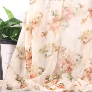 Chiffon Fabric by The Metre Tencel Printed Chiffon Fabric Used for Skirt Garment Decoration 150 Cm Wide Sold by The Meter(Color:Little Peony Light Coffee)
